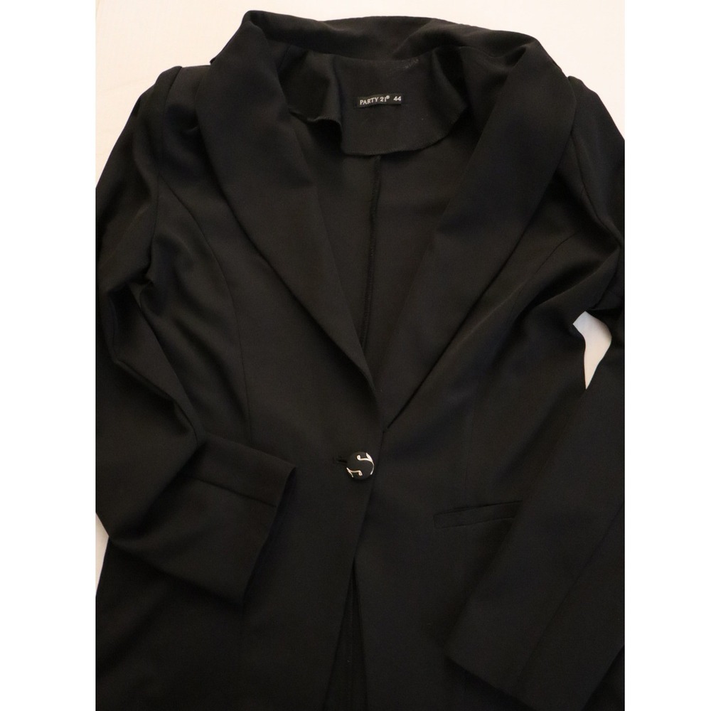 Party 21 Womens Black Single Button Blazer Jacket Size 44 Lapel Professional